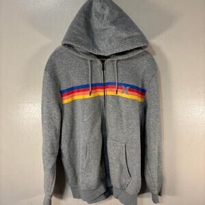 Y2K Hurley Aviator Style Full Zip Grey Hooded Sweatshirt Size Men’s L
